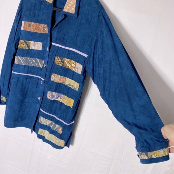 Vintage Nativewear Designs Blue Stonewash Long Sleeve Button Up Blouse M - Picture 9 of 16